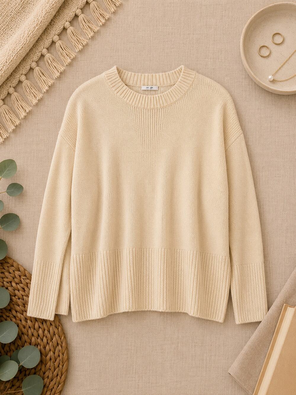 GAP Women's Crewneck Sweater Cream Tan Coastal Grandma Old Money Neutral Size M